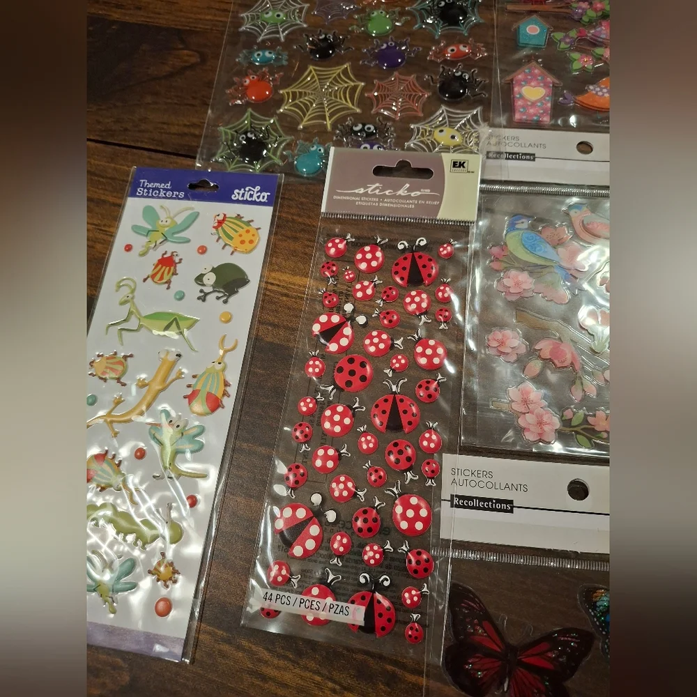 Sticker Lot Pack Scrapbook Embellishments Planner Puffy 3D Shaker Bugs Birds 17